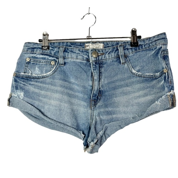 Free People Light Wash Denim High Rise Micro Mini Shorts 28 - Picture 1 of 3